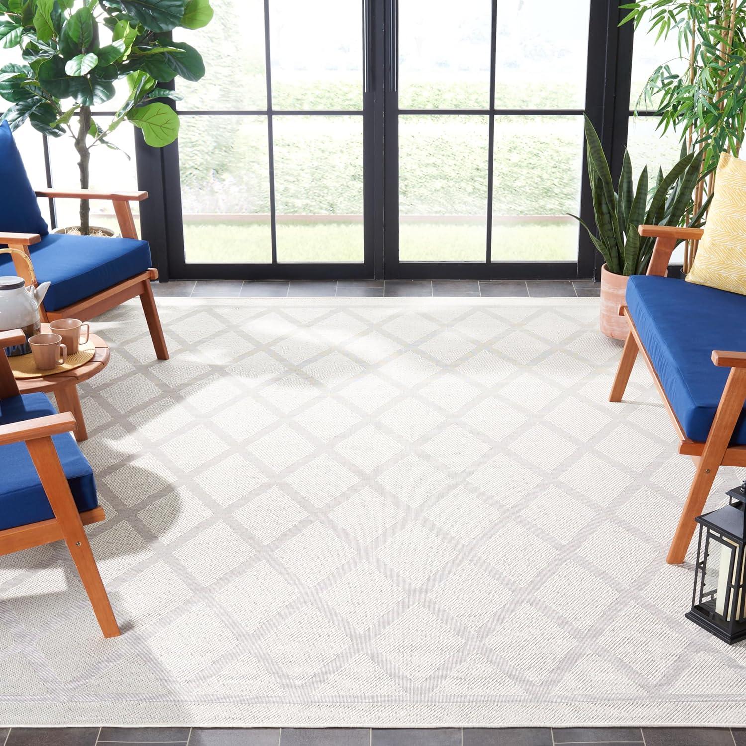 imageMartha Stewart x SAFAVIEH Outdoor Area Rug Collection 67 x 87 Ivory amp Light Grey Weather Resistant amp Washable Ideal for Patio Backyard Mudroom Deck Dining Space MSRO805A