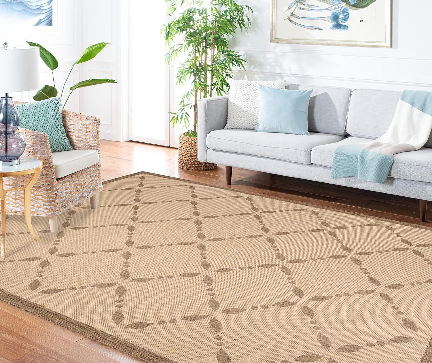 imageMartha Stewart x SAFAVIEH Outdoor Area Rug Collection 8 x 112 Cream amp Green Weather Resistant amp Washable Ideal for Patio Backyard Mudroom Deck Dining Space MSR425214CremeBrown