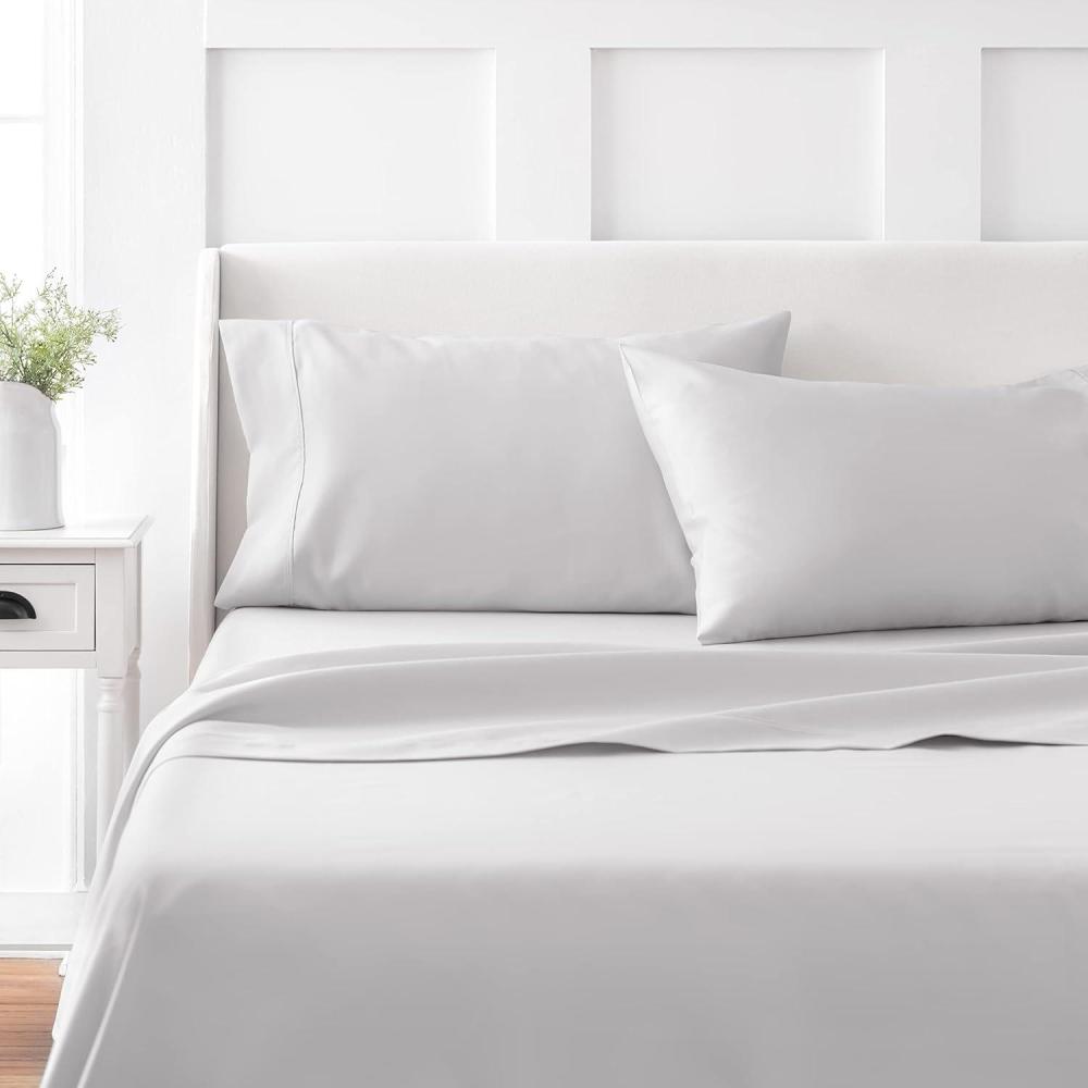 imageMARTHA STEWART 100 Cotton Full Size Sheet Set 4 Piece Soft Smooth Durable Easy Care 16 Deep Pocket Sheets Sateen Sheets 1 Flat 1 Fitted 2 Pillowcases Light BlueLight Gray