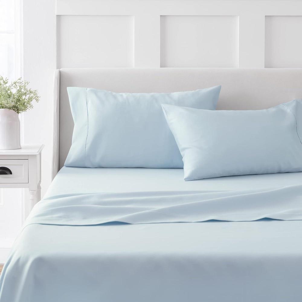 imageMARTHA STEWART 100 Cotton Full Size Sheet Set 4 Piece Soft Smooth Durable Easy Care 16 Deep Pocket Sheets Sateen Sheets 1 Flat 1 Fitted 2 Pillowcases Light BlueLight Blue