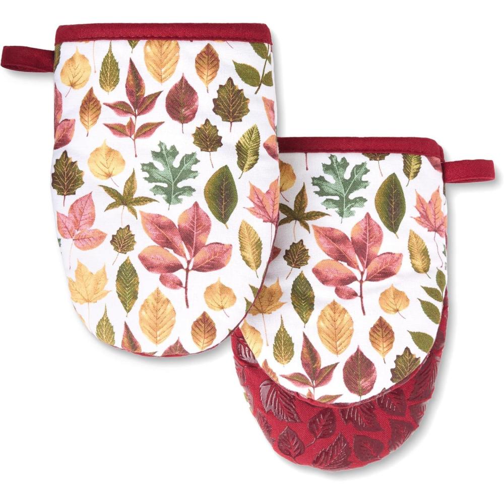 imageMARTHA STEWART Autumn Harvest Pumpkins Mini Oven Mitt 2Pack Set 100 Cotton with Decorative NonSlip Silicone Grip Heat Resistant OrangeGreenIvory 55X8RedGreenTan