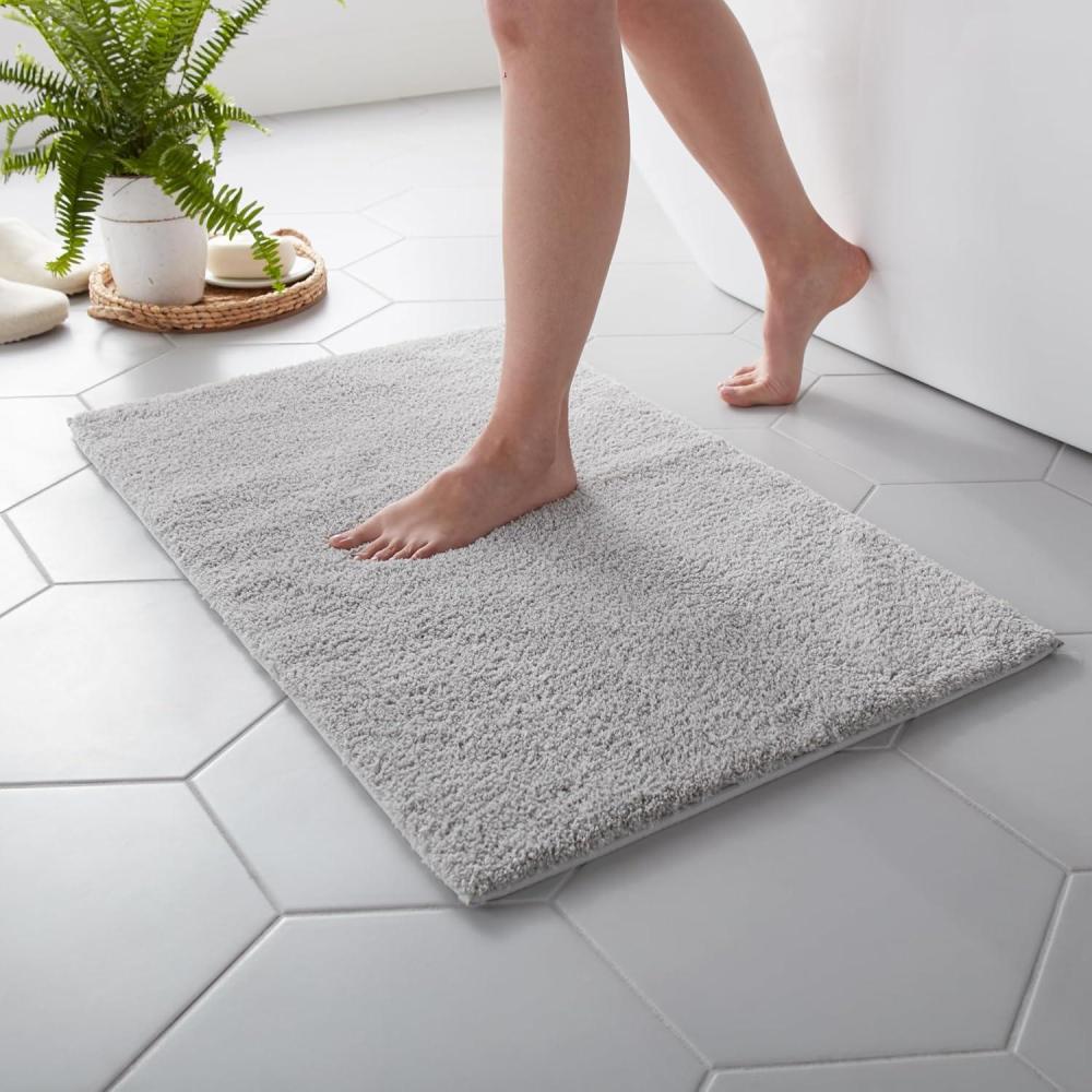 imageMARTHA STEWART Drylon Microfiber Bath Rug  1 Piece Ultra Soft Plush NonSlip Thick Washable Bathroom Rugs Home Decor Accessories Household Essentials Small Bath Mat 17 x 24 Navy BlueLight Grey