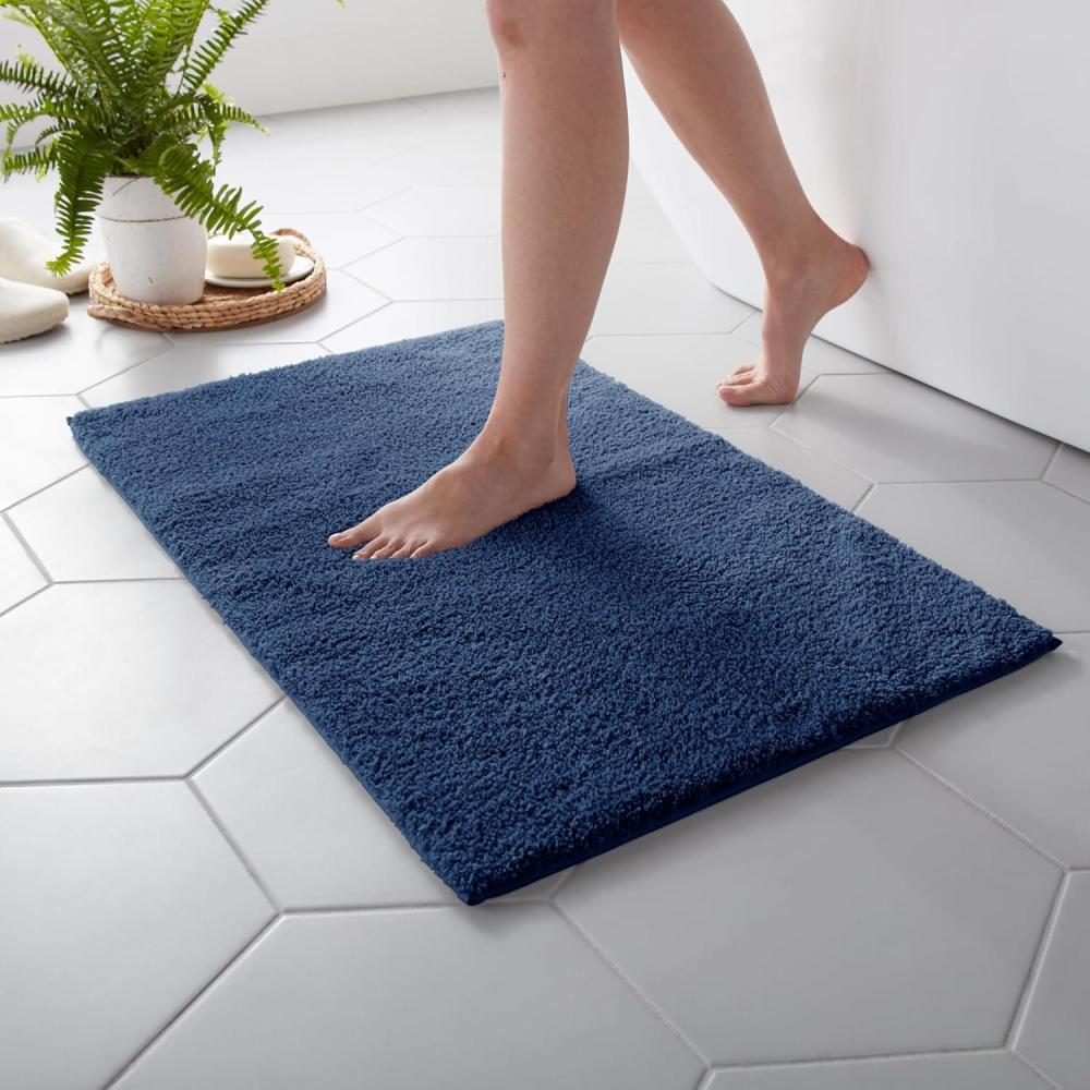 imageMARTHA STEWART Drylon Microfiber Bath Rug 1 Piece Ultra Soft Plush NonSlip Thick Washable Bathroom Rugs Home Decor Accessories Household Essentials Small Bath Mat 17 x 24 Navy BlueNavy Blue