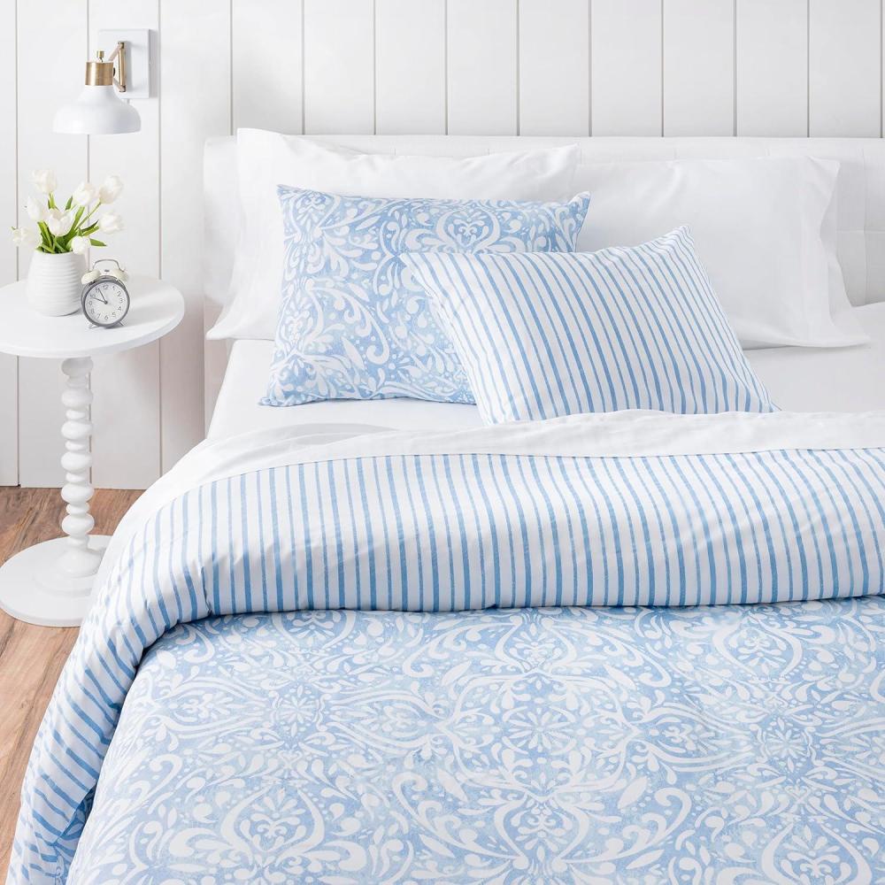 imageMARTHA STEWART Natalie King Size Duvet 3 Piece Set1 Duvet Cover 2 Pillow Shams Crinkle Velvet Texture Soft amp Royal Machine Wash 104x92 with Button Closure ChampagneBlue