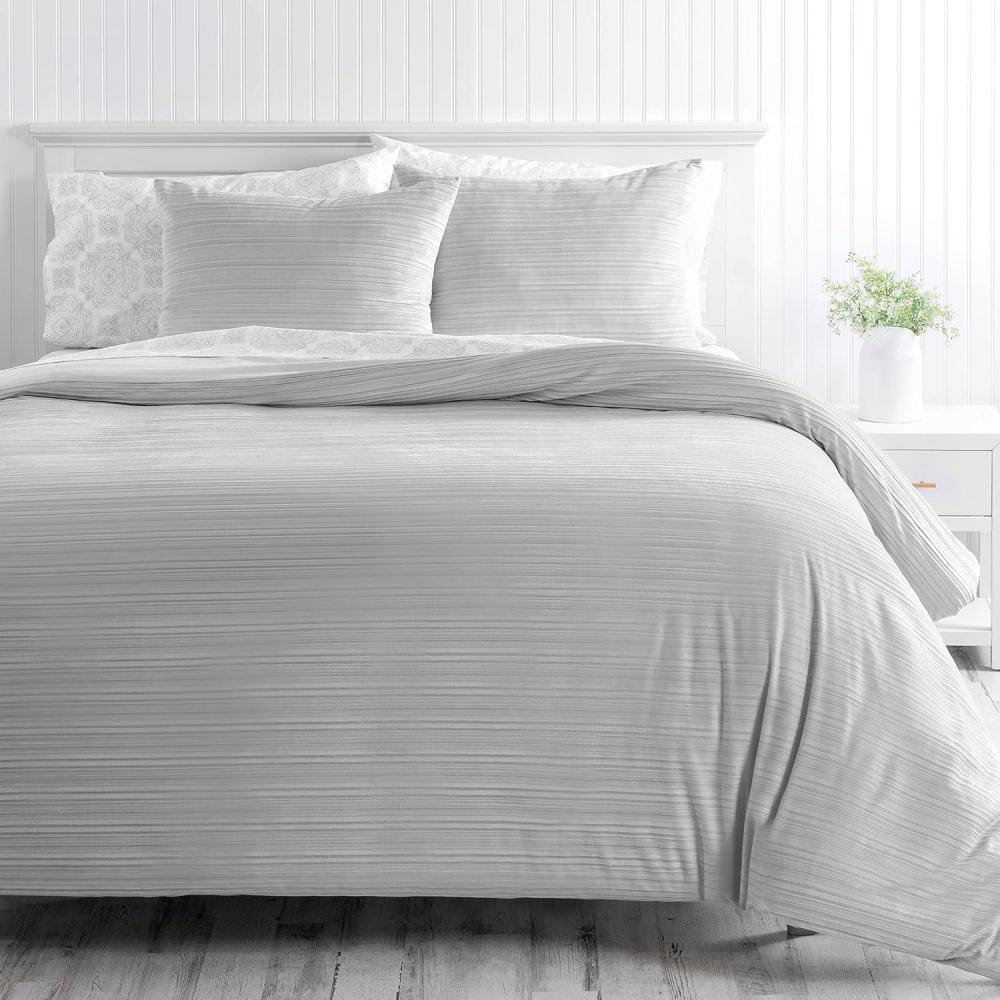 imageMARTHA STEWART Natalie King Size Duvet 3 Piece Set1 Duvet Cover 2 Pillow Shams Crinkle Velvet Texture Soft amp Royal Machine Wash 104x92 with Button Closure ChampagneGrey