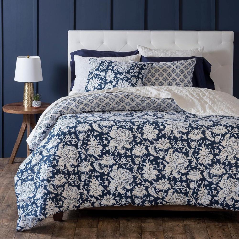 imageMARTHA STEWART Natalie King Size Duvet 3 Piece Set1 Duvet Cover 2 Pillow Shams Crinkle Velvet Texture Soft amp Royal Machine Wash 104x92 with Button Closure ChampagneNavy  White