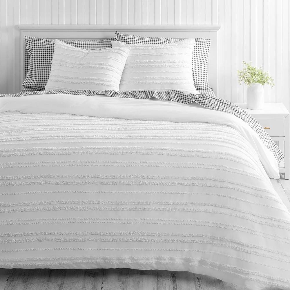 imageMARTHA STEWART Natalie King Size Duvet 3 Piece Set1 Duvet Cover 2 Pillow Shams Crinkle Velvet Texture Soft amp Royal Machine Wash 104x92 with Button Closure ChampagneTextured White