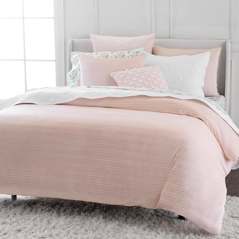 imageMARTHA STEWART Natalie King Size Duvet 3 Piece Set1 Duvet Cover 2 Pillow Shams Crinkle Velvet Texture Soft amp Royal Machine Wash 104x92 with Button Closure ChampagneBlush