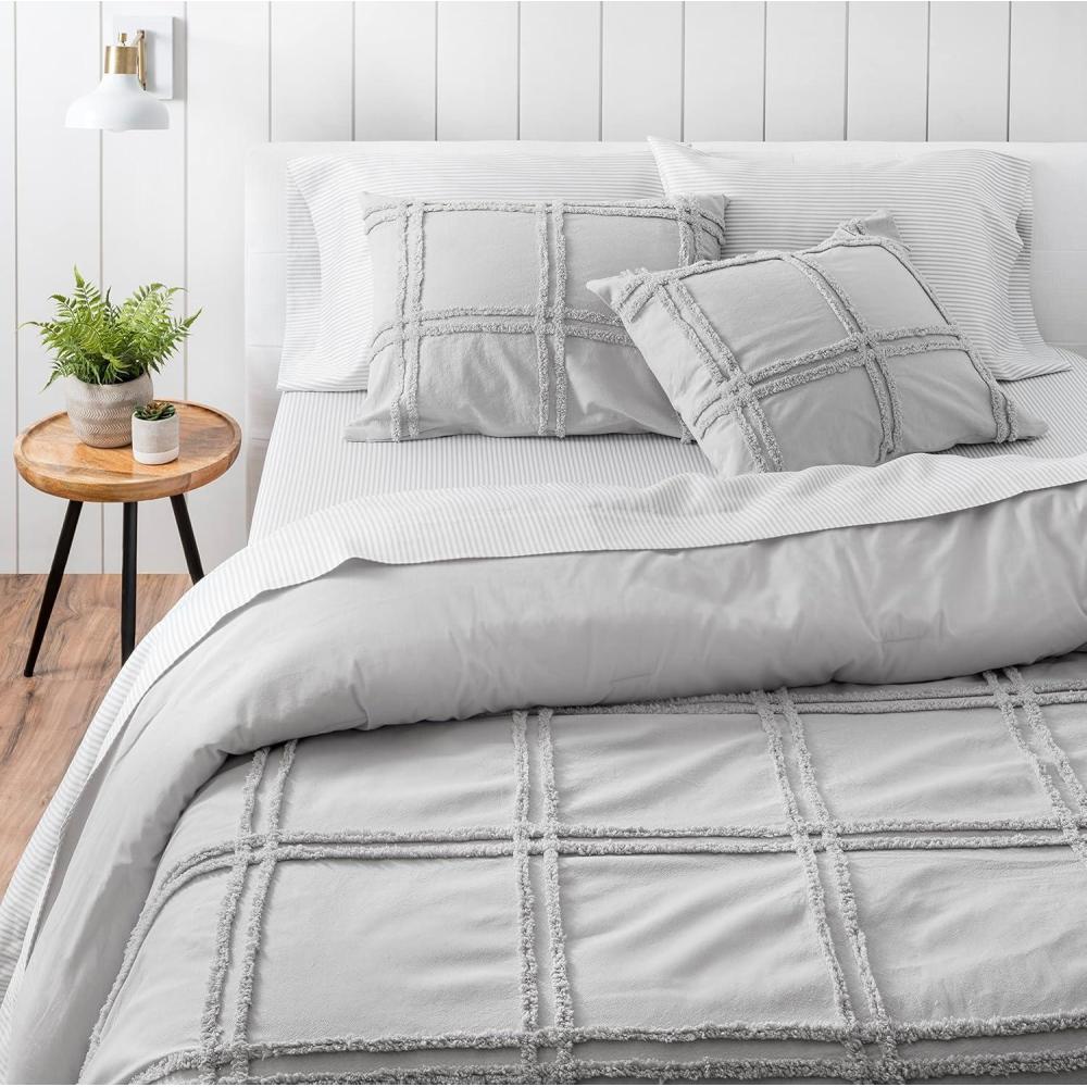 imageMARTHA STEWART Natalie King Size Duvet 3 Piece Set1 Duvet Cover 2 Pillow Shams Crinkle Velvet Texture Soft amp Royal Machine Wash 104x92 with Button Closure ChampagneSolid Grey