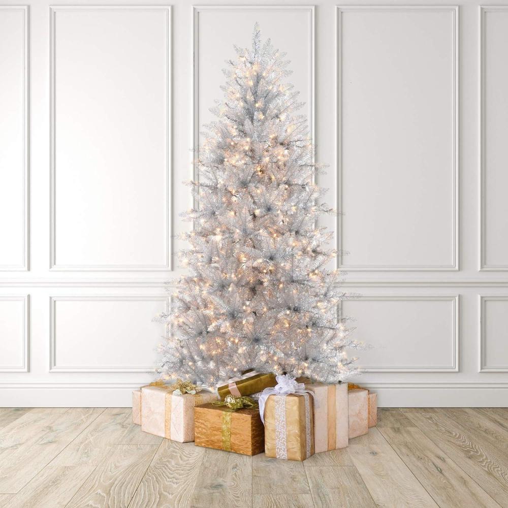 imageMartha Stewart 5 Foot Silver Tinsel Christmas Tree with Clear LightsSilver Clear Lights