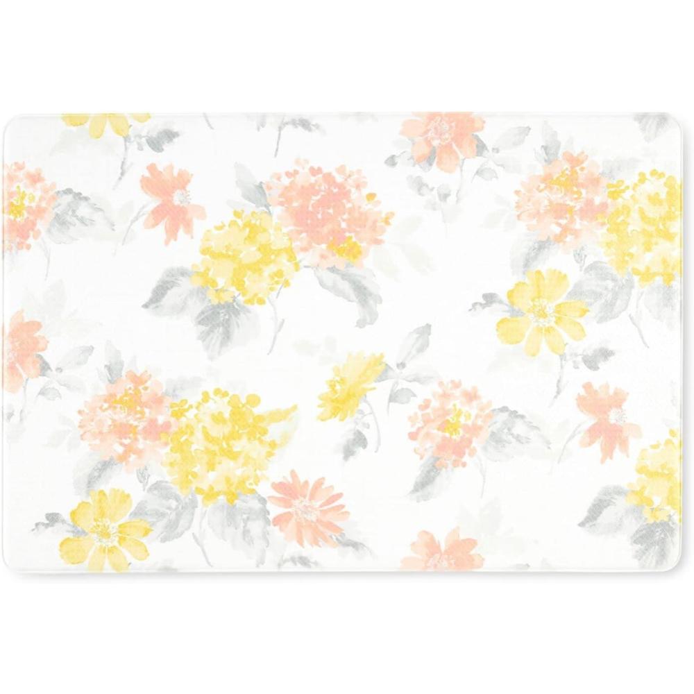 imageMartha Stewart Amber Floral Daisy Stripe Reverisble Water Resistant Kitchen Mat PinkYellow 20x39YellowCoralGrey