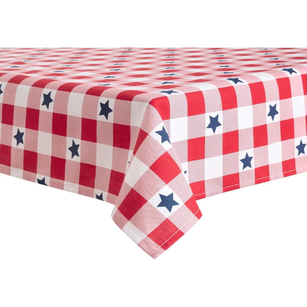 imageMartha Stewart Americana Star Gingham Plaid Indoor Tablecloth Patriotic USA America Decor RedWhiteBlue 60x8484 x 60 Rectangular
