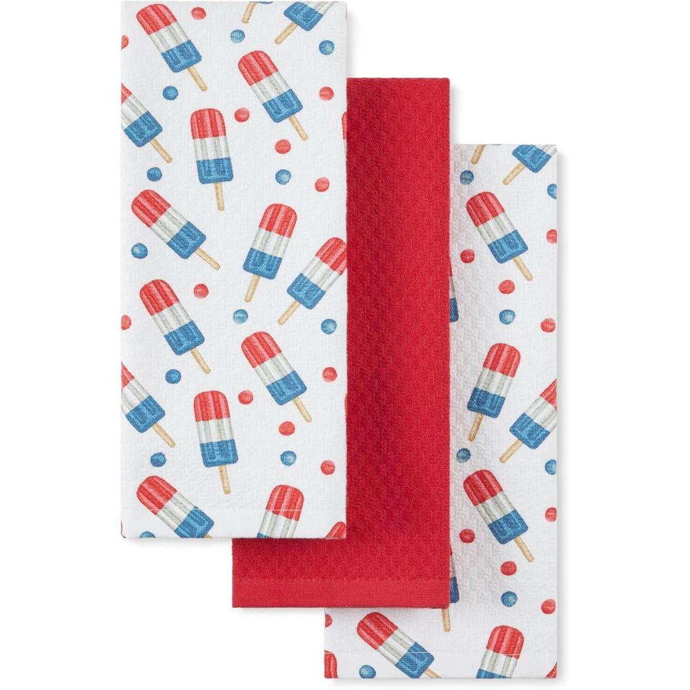 imageMartha Stewart Americana Stripesicle Ice Pop Holiday Kitchen Towels 3Pack Set 100 Cotton Absorbent Patriotic USA America Decor RedWhiteBlue 16x28