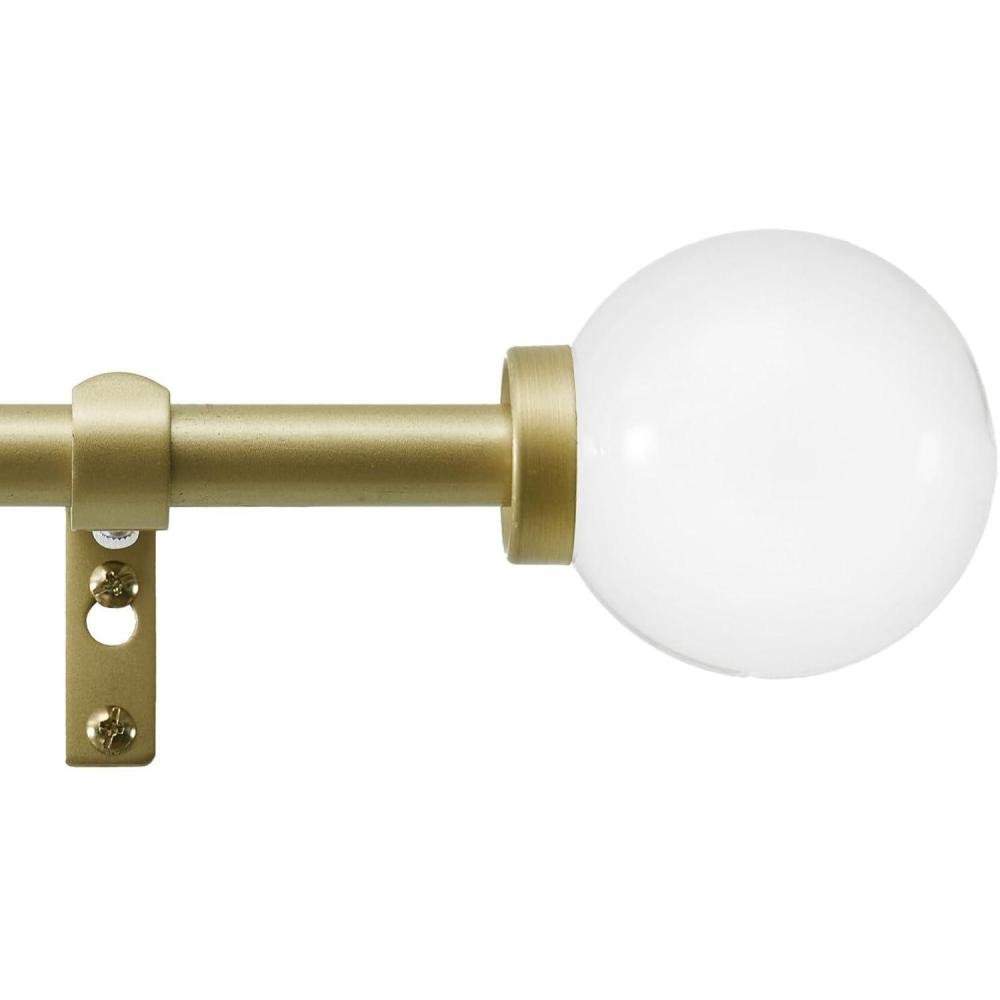 imageMartha Stewart Beaufort Curtain Rod for Windows 66 to 120 inches Adjustable Length 75 inch Diameter Metal Curtain Rod with Round Finials 66 120 Brushed BrassGold