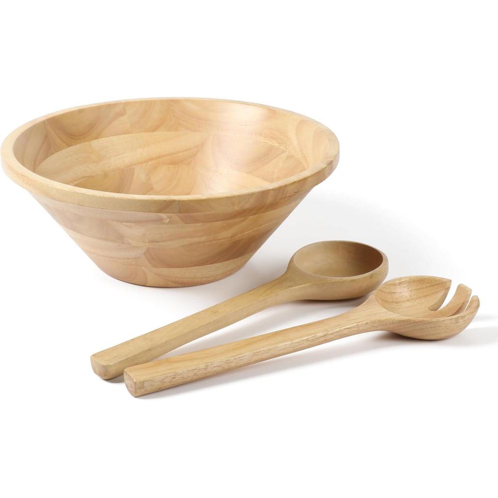 imageMartha Stewart Coban 3 pc 13 Round Wood Salad Bowl W 2 Servers