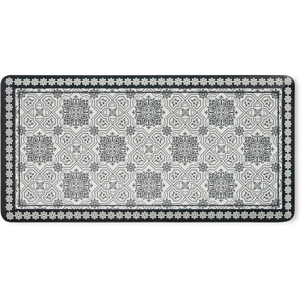 imageMartha Stewart Comfort Anti Fatigue Strie Medallion Tile Kitchen Mat Comfort Standing Mat NonSlip Backing Safe Beveled Edge Charcoal Black 196 x39Charcoal Black
