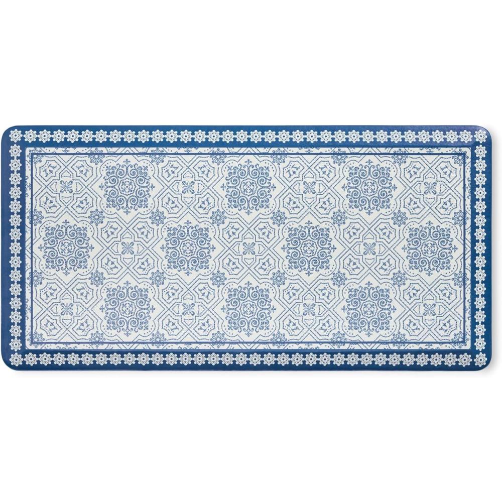 imageMartha Stewart Comfort Anti Fatigue Strie Medallion Tile Kitchen Mat Comfort Standing Mat NonSlip Backing Safe Beveled Edge Charcoal Black 196 x39Navy Blue
