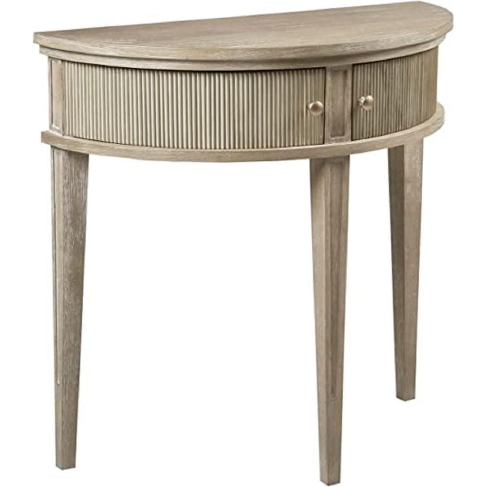 imageMartha Stewart Crestview Hall Console Table for Entryway with Storage Solid Rubber Wood Frame Vintage Demilune Shape Bronze Knobs Farmhouse Accent Living Room Furniture Dcor Reclaimed GreigeReclaimed Greige