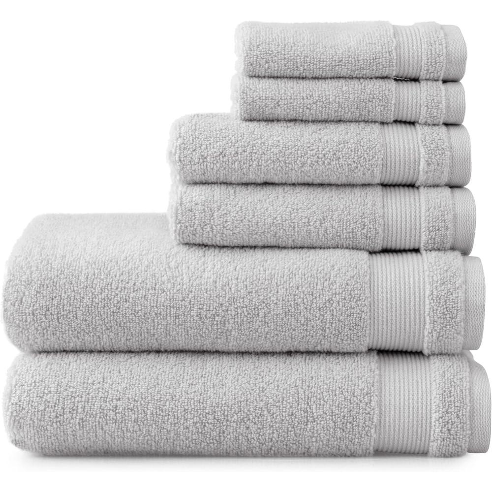 imageMartha Stewart Egyptian Cotton Bath Towels Set 6 Piece 2 Bath Towels 2 Hand Towels 2 Washcloths Absorbent Bathroom Towels Bathroom Essentials OysterLight Gray