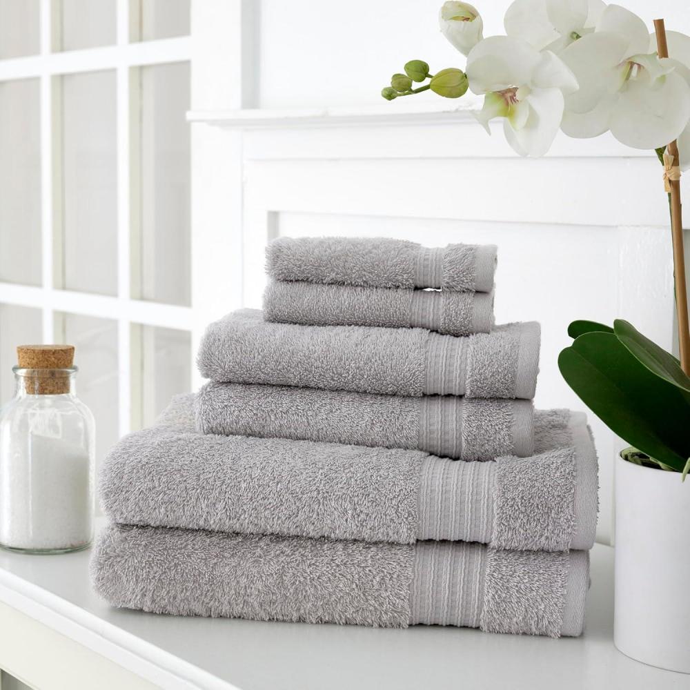 imageMartha Stewart Egyptian Cotton Bath Towels Set 6 Piece 2 Bath Towels 2 Hand Towels 2 Washcloths Absorbent Bathroom Towels Bathroom Essentials OysterSilver
