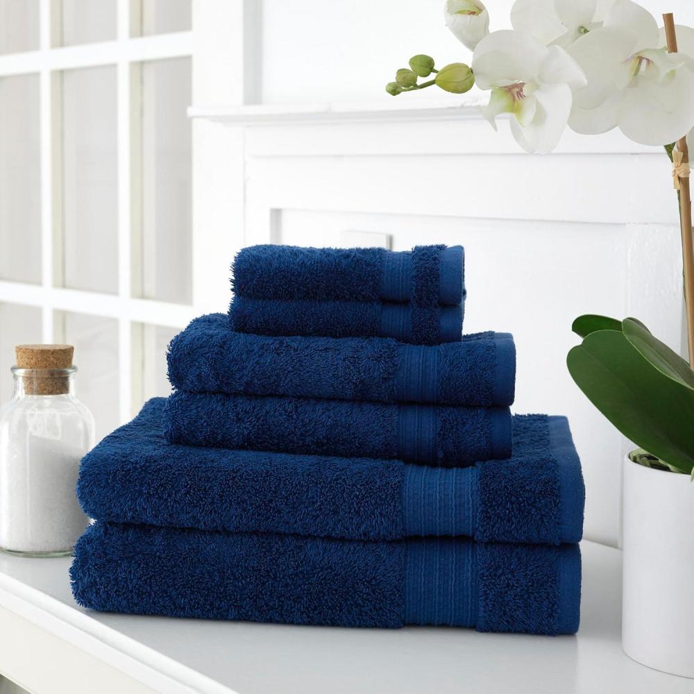 imageMartha Stewart Egyptian Cotton Bath Towels Set 6 Piece 2 Bath Towels 2 Hand Towels 2 Washcloths Absorbent Bathroom Towels Bathroom Essentials OysterNavy