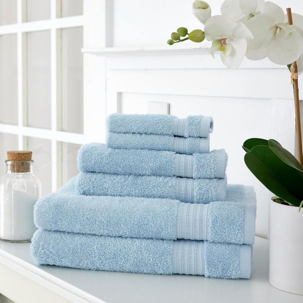 imageMartha Stewart Egyptian Cotton Bath Towels Set  6 Piece 2 Bath Towels  2 Hand Towels  2 Washcloths Absorbent Bathroom Towels Bathroom Essentials OysterSpa Blue