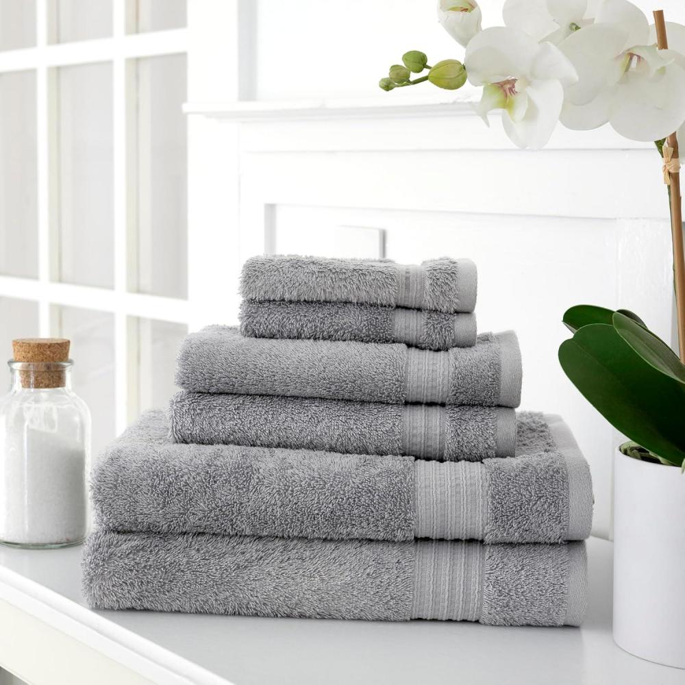imageMartha Stewart Egyptian Cotton Bath Towels Set 6 Piece 2 Bath Towels 2 Hand Towels 2 Washcloths Absorbent Bathroom Towels Bathroom Essentials OysterDark Gray