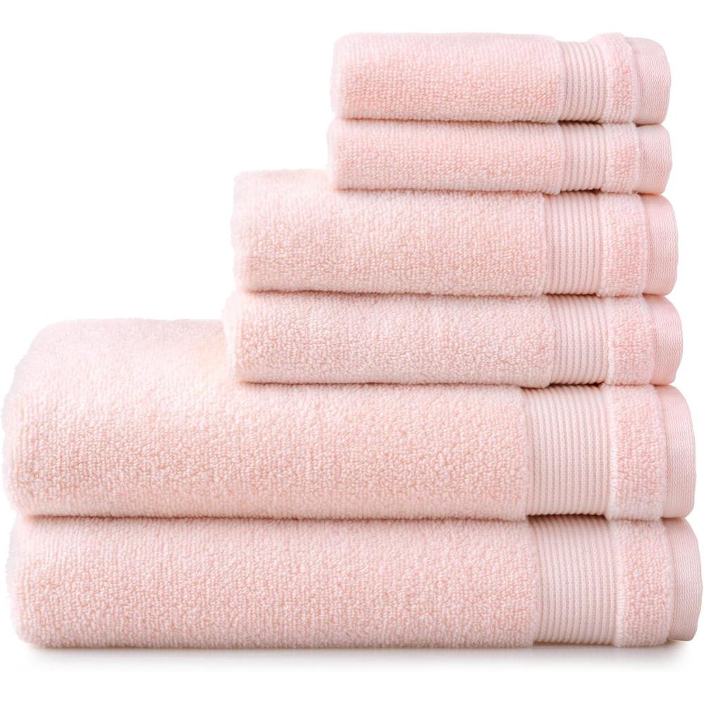 imageMartha Stewart Egyptian Cotton Bath Towels Set 6 Piece 2 Bath Towels 2 Hand Towels 2 Washcloths Absorbent Bathroom Towels Bathroom Essentials OysterX Blush Pink