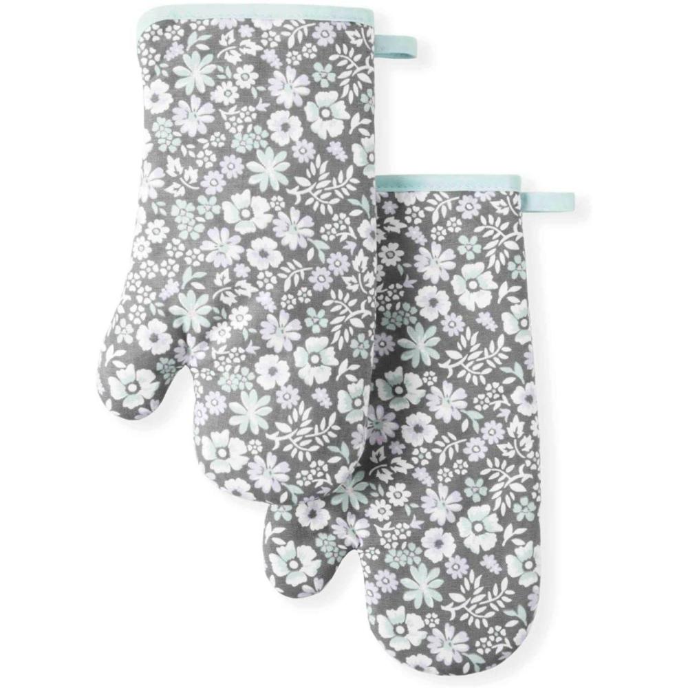 imageMartha Stewart Floral Vine Oven Mitt 2Pack Set Grey 7x13Ditsy Floral