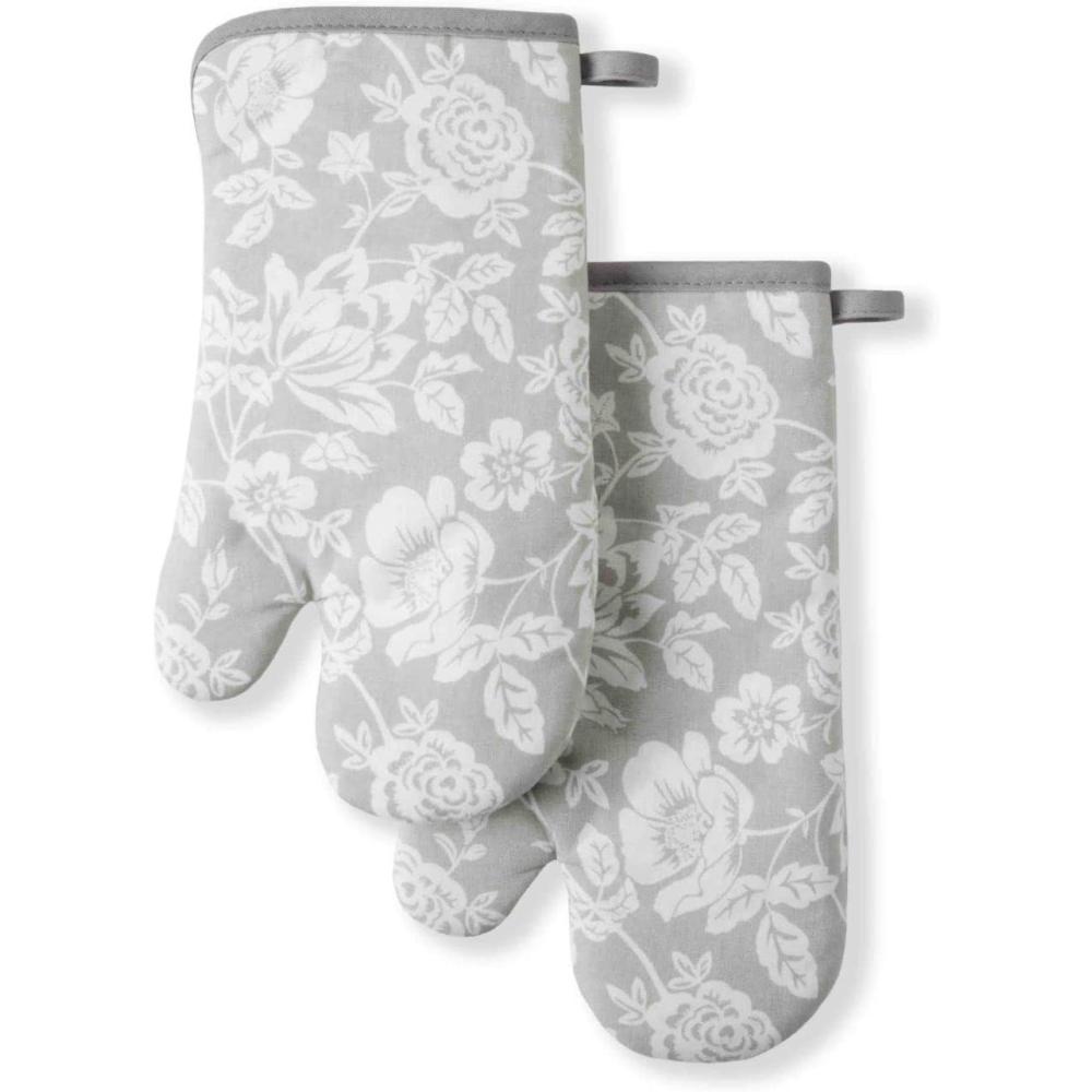 imageMartha Stewart Floral Vine Oven Mitt 2Pack Set Grey 7x13Floral Vine