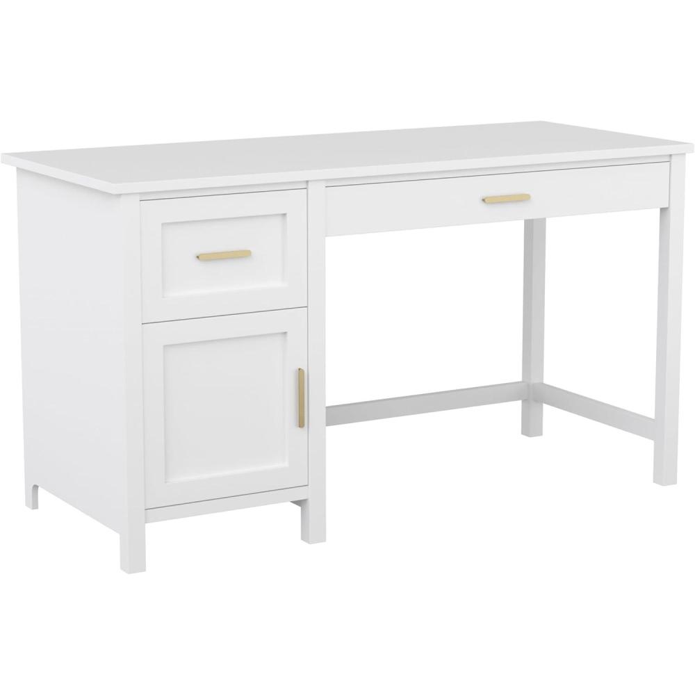 imageMartha Stewart Hutton Shaker Style Home Office Desk with Storage in Gray with Brushed Nickel HardwareWhitePolished Brass