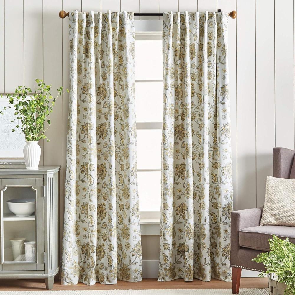 imageMartha Stewart Jakarta Blackout Rod PocketBack Tab Window Curtain Panel Pair 84 IndigoGold