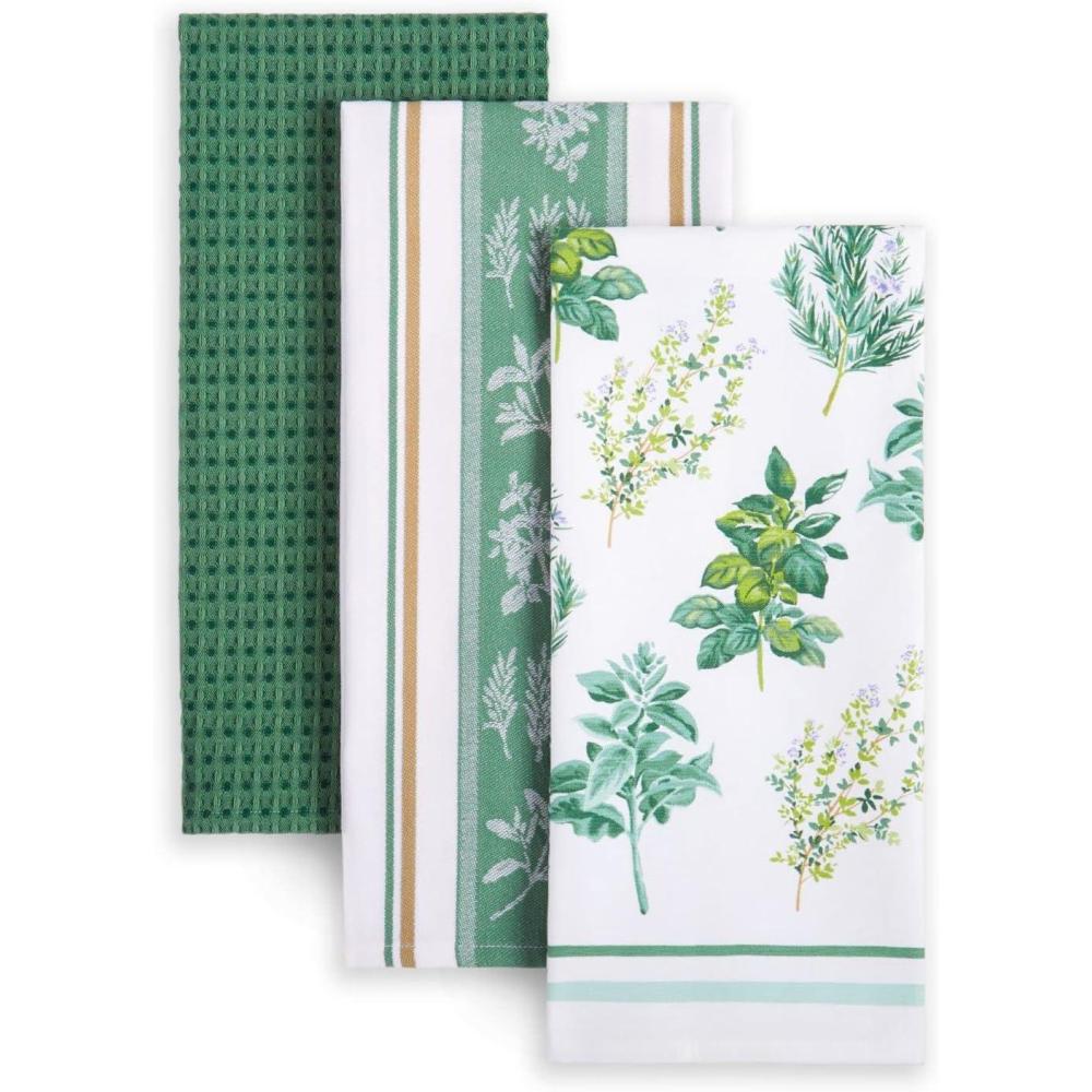 imageMartha Stewart LintFree Kitchen Towel 3Pack Set Iris 18x28Herbs