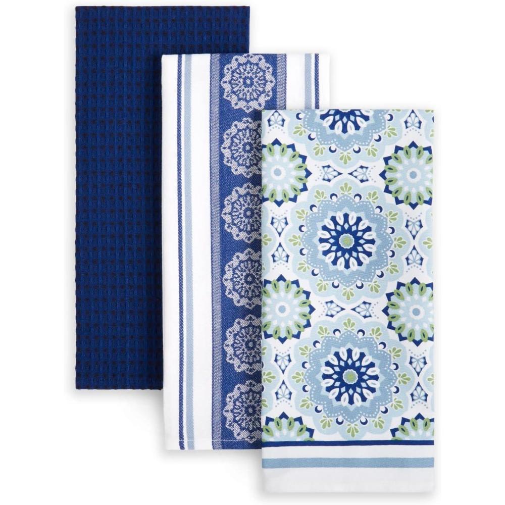 imageMartha Stewart LintFree Kitchen Towel 3Pack Set Iris 18x28Medallion