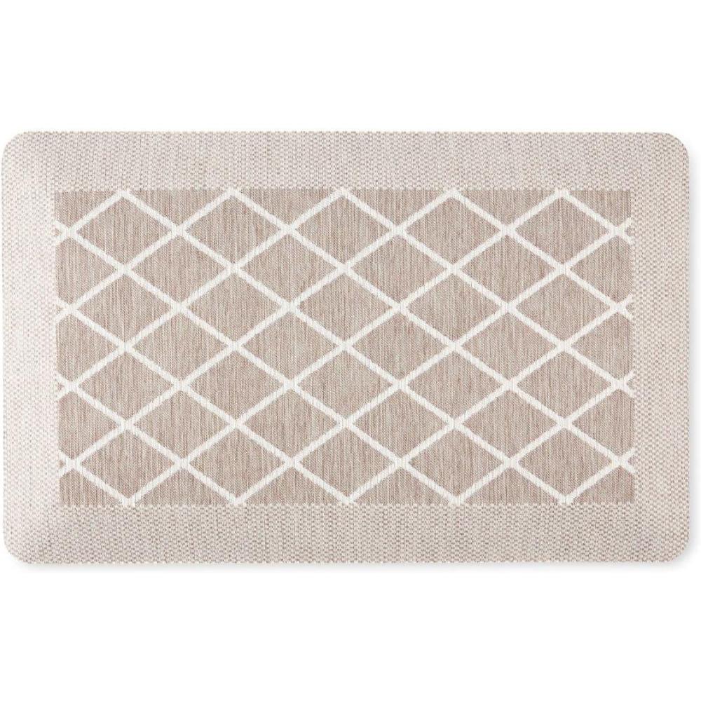 imageMartha Stewart Miles Modern Diamond AntiFatigue AirInfused Kitchen Mat Beige 196x32Coffee Brown