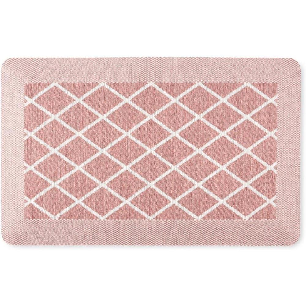 imageMartha Stewart Miles Modern Diamond AntiFatigue AirInfused Kitchen Mat Beige 196x32Spice Red