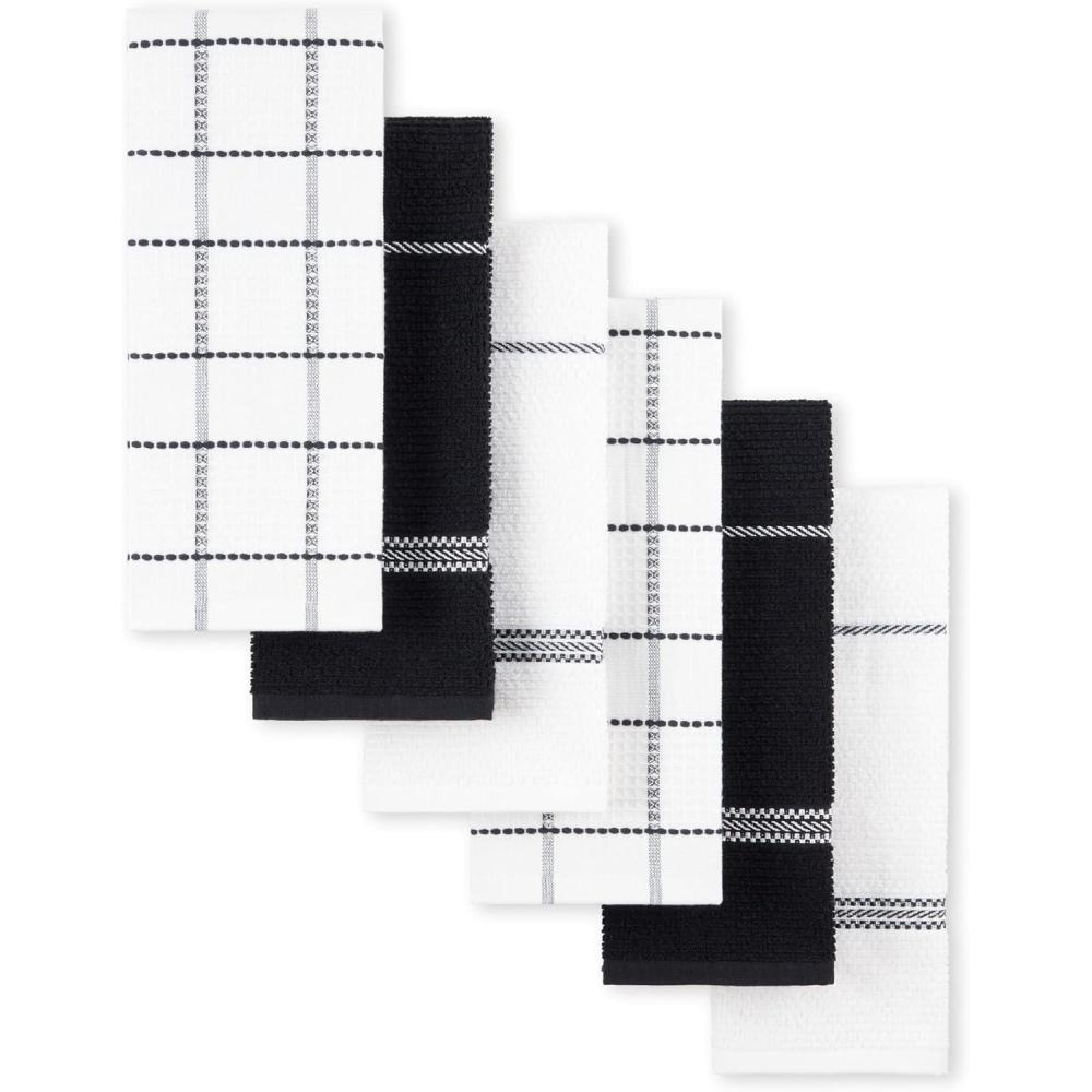 imageMartha Stewart Modern Waffle Kitchen Towel Set 6Pack Aqua Blue 16x28Black