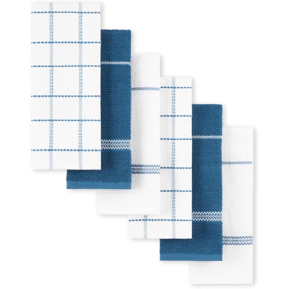 imageMartha Stewart Modern Waffle Kitchen Towel Set 6Pack Aqua Blue 16x28Navy Blue