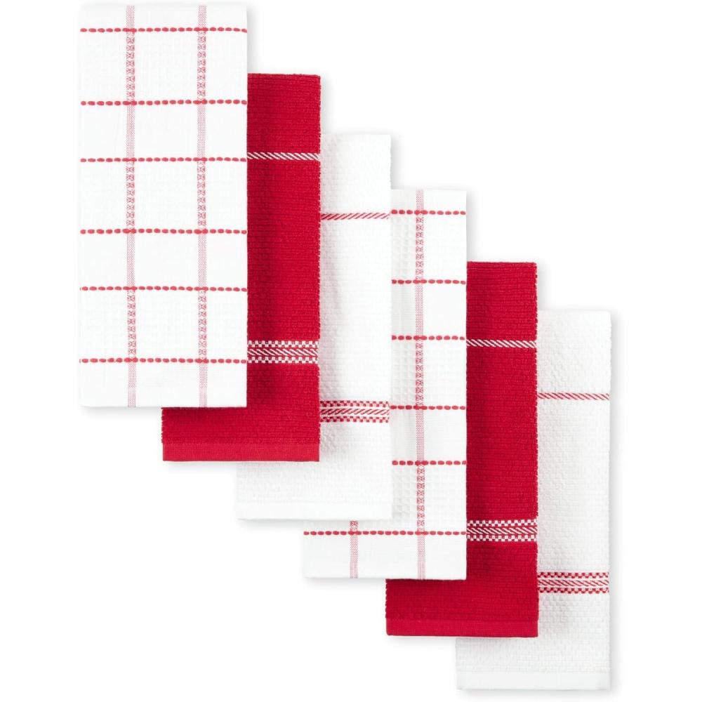 imageMartha Stewart Modern Waffle Kitchen Towel Set 6Pack Aqua Blue 16x28Red