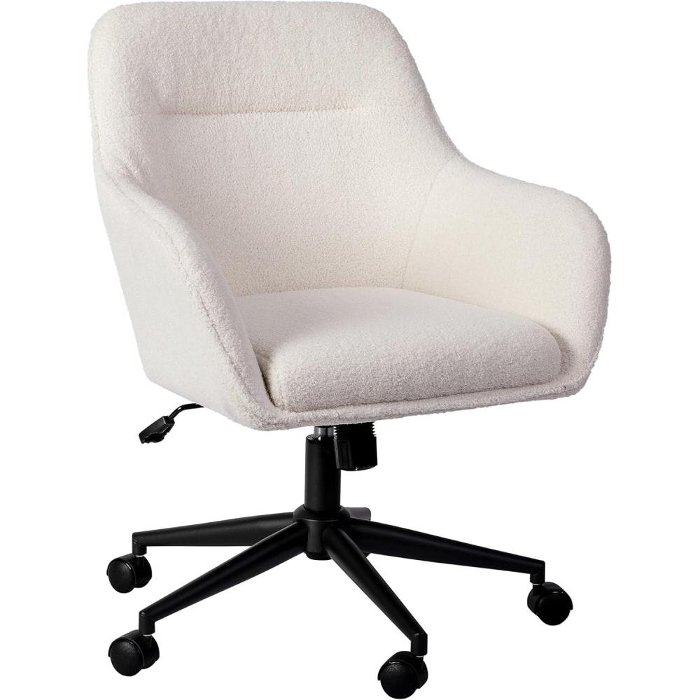 imageMartha Stewart Rayna Swivel Task Chair with Flared Arms for Home Office in Off White Fabric with Polished Brass FrameWhite BoucleOil Rubbed Bronze
