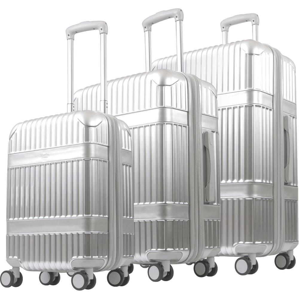 imageMartha Stewart The Bedford 22 Inch Carry On Luggage Hardshell Rolling Suitcase with Spinner Wheels BlackSilver