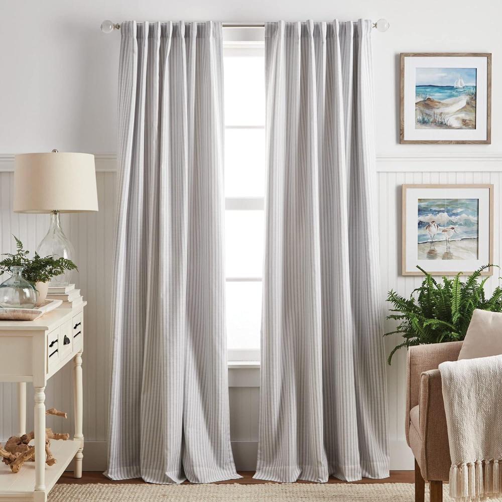 imageMartha Stewart Ticking Stripe Blackout Lining Rod PocketBack Tab Window Curtain Panel Pair 95 WhiteIndigoWhiteGrey