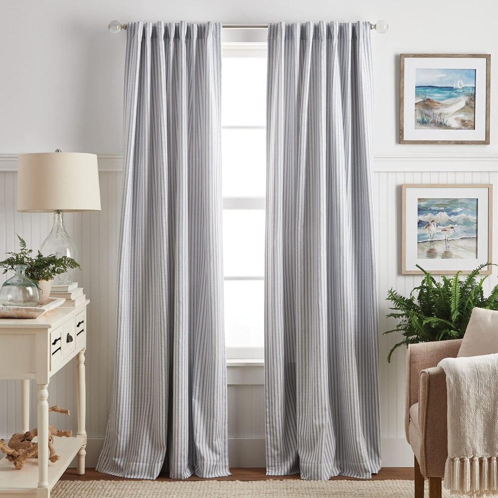 imageMartha Stewart Ticking Stripe Blackout Lining Rod PocketBack Tab Window Curtain Panel Pair 95 WhiteIndigoWhiteIndigo