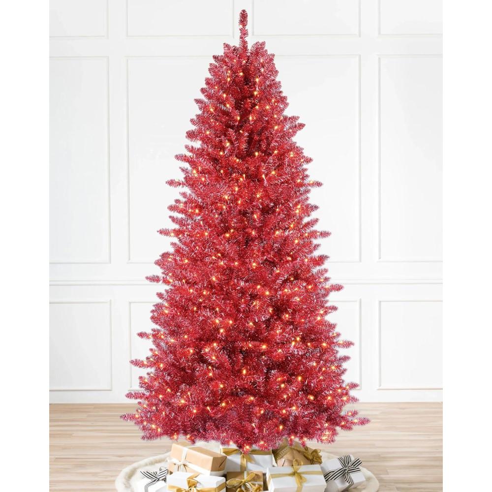 imageMartha Stewart Tinsel PreLit Artificial Christmas Tree 5 ft Clear Lights Pink LED5ft