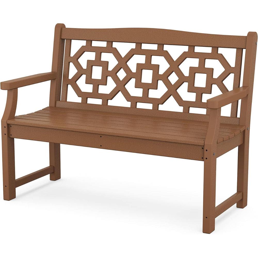 imageMartha Stewart by POLYWOOD Chinoiserie 48 Outdoor Bench for Patio Porch amp Backyard Sand Durable AllWeather HDPE Garden Seat with Back Support Classic 2 Person Seating Made in The USATeak