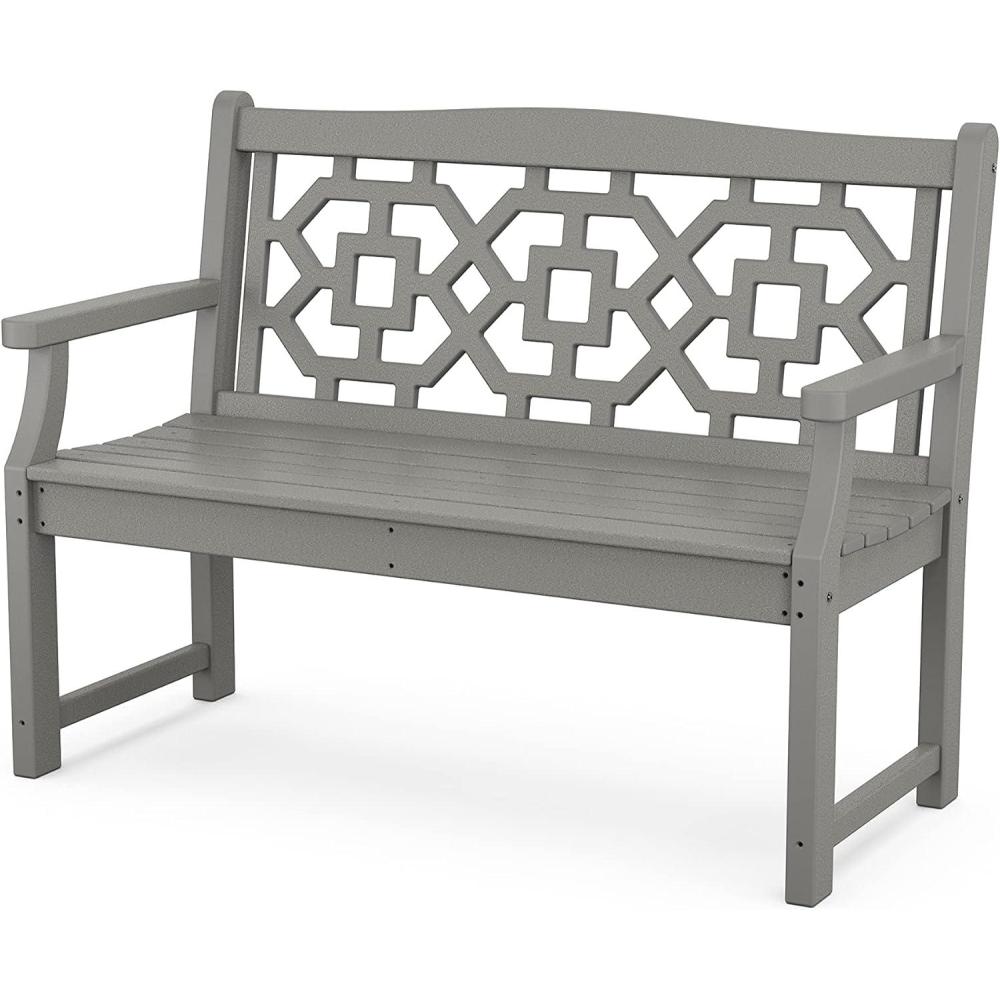 imageMartha Stewart by POLYWOOD Chinoiserie 48 Outdoor Bench for Patio Porch amp Backyard Sand Durable AllWeather HDPE Garden Seat with Back Support Classic 2 Person Seating Made in The USASlate Grey