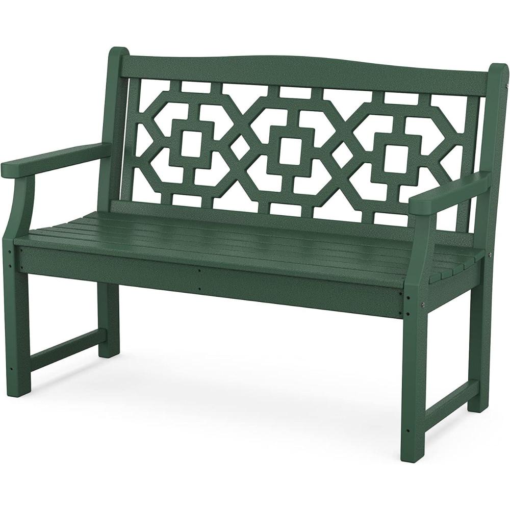 imageMartha Stewart by POLYWOOD Chinoiserie 48 Outdoor Bench for Patio Porch amp Backyard Sand Durable AllWeather HDPE Garden Seat with Back Support Classic 2 Person Seating Made in The USAGreen
