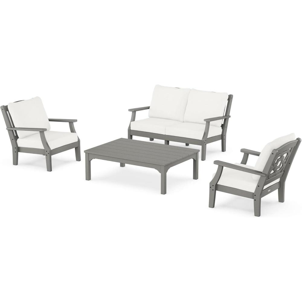 imageMartha Stewart by POLYWOOD Chinoiserie 4Piece Deep Seating Set with Loveseat in SandGlacier SpaSlate Grey Natural Linen