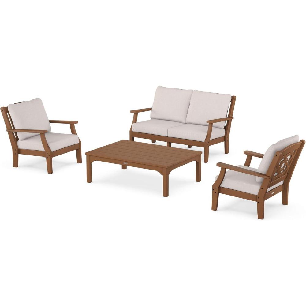 imageMartha Stewart by POLYWOOD Chinoiserie 4Piece Deep Seating Set with Loveseat in SandGlacier SpaTeak Dune Burlap