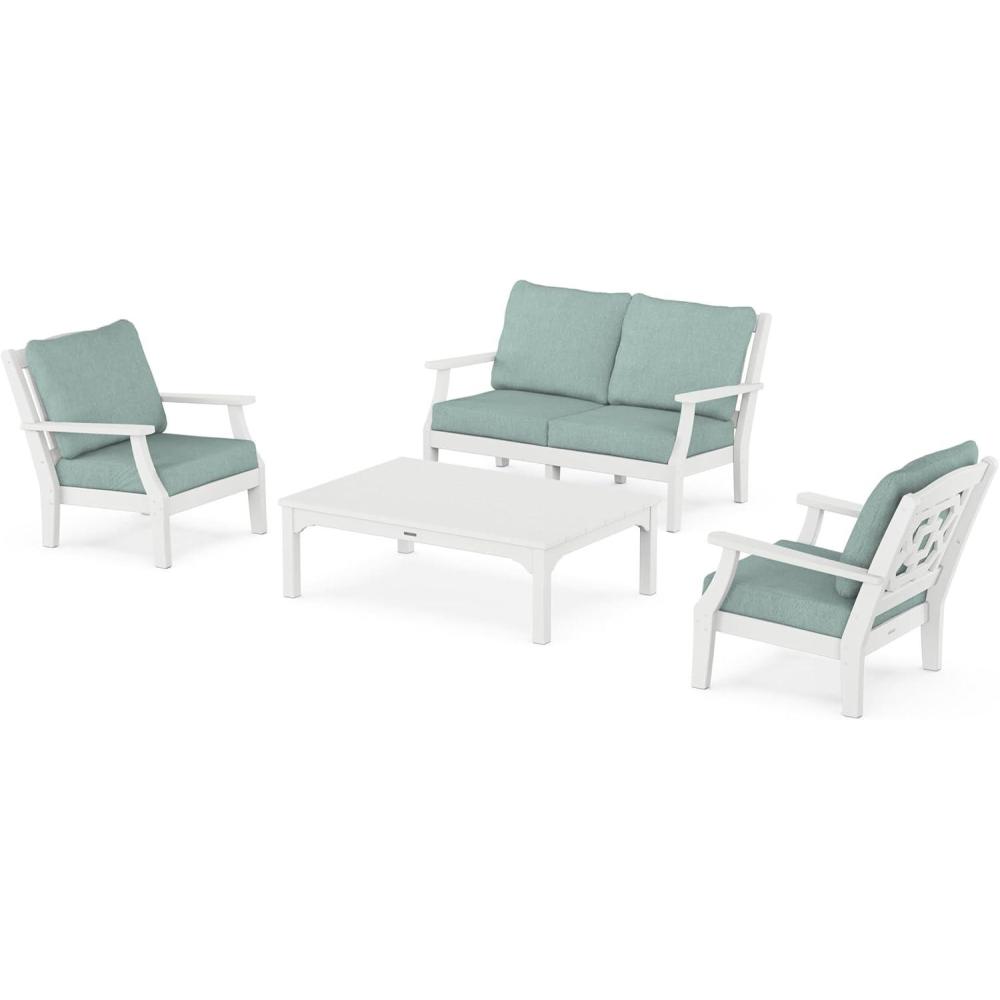 imageMartha Stewart by POLYWOOD Chinoiserie 4Piece Deep Seating Set with Loveseat in SandGlacier SpaWhite Glacier Spa